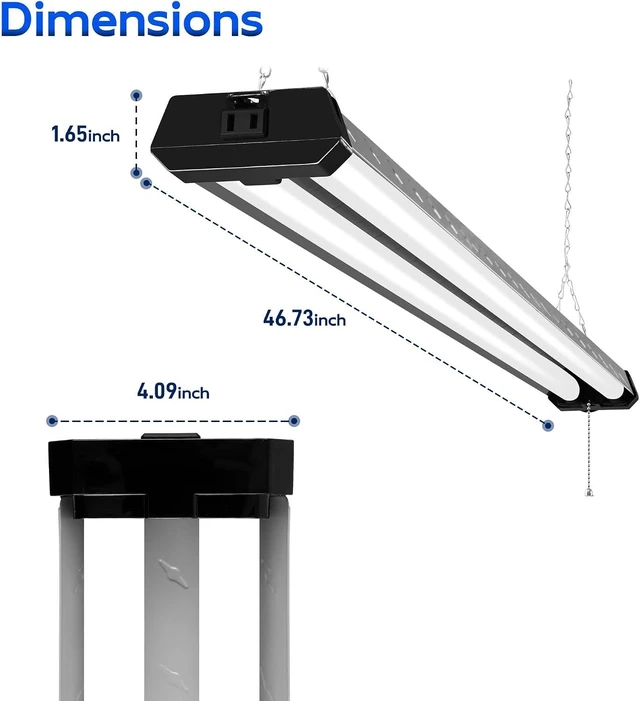 Alt view image 7 of 7 - hykolity 4 Pack 4FT LED Shop Light, Linkable Utility Shop Lights, 42W, 5000K Daylight Shop Light for Garages, Workshops,hanging or FlushMount, Power Cord W/ Built-in ON/Off Switch, ETL, Black