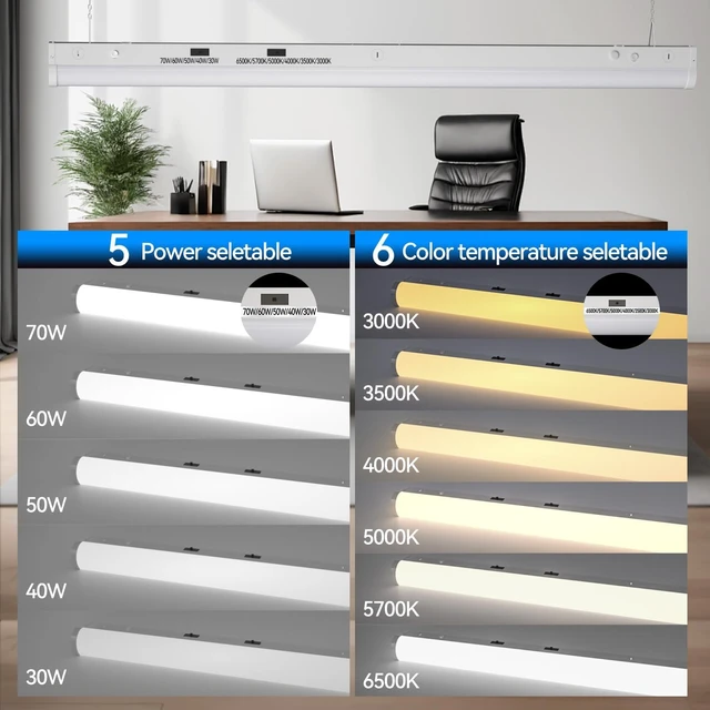 Alt view image 2 of 7 - 4FT LED Shop Light, ETL Listed 5 Power(30W-70W)& 6CCT(3000K-6500K) All in 1, 4 Foot Linear Lights Fixture, Up to 10500 LM Super Bright & Energy Save, LED Shop Lights for Workshop 4FT, DLC(2PCS)