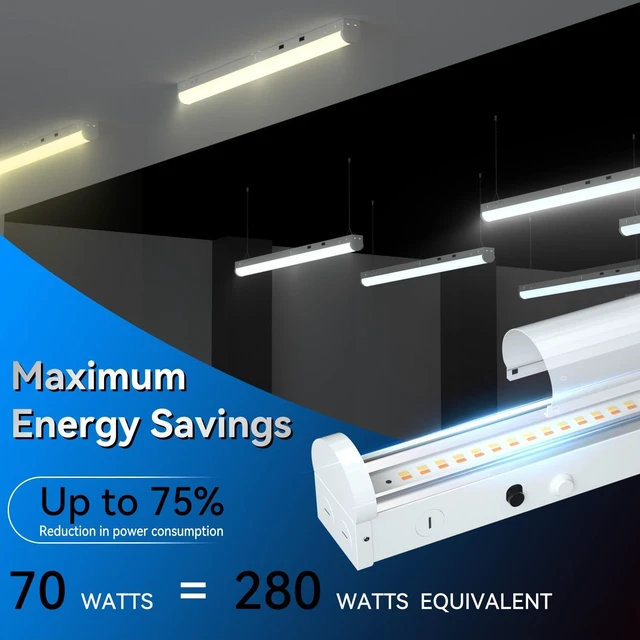 Alt view image 3 of 7 - 4FT LED Shop Light, ETL Listed 5 Power(30W-70W)& 6CCT(3000K-6500K) All in 1, 4 Foot Linear Lights Fixture, Up to 10500 LM Super Bright & Energy Save, LED Shop Lights for Workshop 4FT, DLC(2PCS)