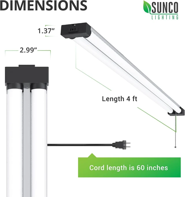 Alt view image 3 of 7 - Sunco 16 Pack LED Shop Lights 4FT, 40W=260W, Industrial Bright, Linkable
