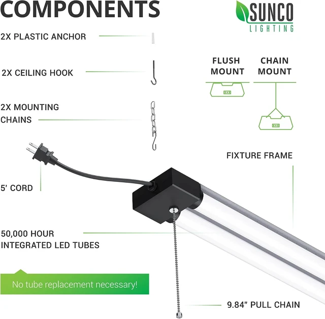 Alt view image 4 of 7 - Sunco 16 Pack LED Shop Lights 4FT, 40W=260W, Industrial Bright, Linkable