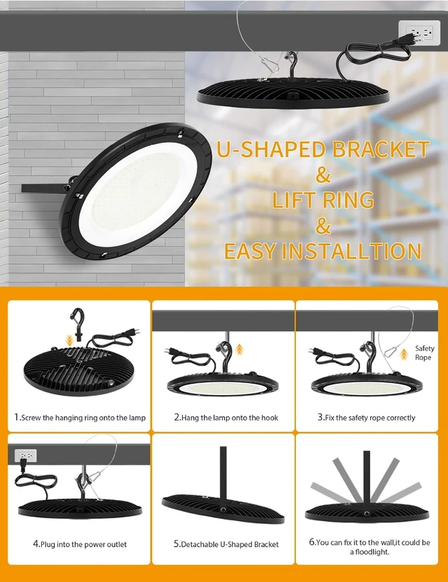 Alt view image 6 of 7 - THELUX High Bay Led Shop Lights 200W Super Bright 30000LM 5000K 2PACK