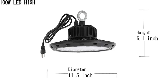 Alt view image 6 of 6 - Q QINGCHEN UFO High Bay LED Light 100W 5000K White with US Plug 5 ft Cable LED Warehouse Light, High Bay Shop Light Fixtures for Factory Garage Gym