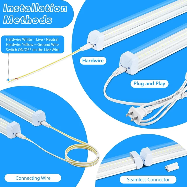 Alt view image 3 of 7 - 4PCS 4FT LED Shop Lights 60W 9600LM 6500K T8 V-Shape Plug and Play Linkable