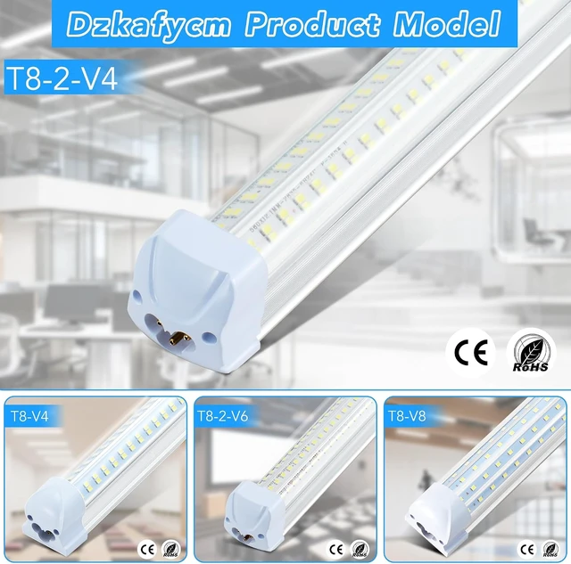Alt view image 7 of 7 - 4PCS 4FT LED Shop Lights 60W 9600LM 6500K T8 V-Shape Plug and Play Linkable