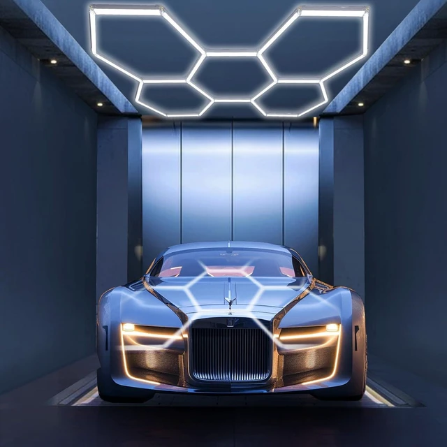 Main image of Hexagon Garage Lights, 5-Grid LED Hexagon Lights, 192W 21000LM 7000K