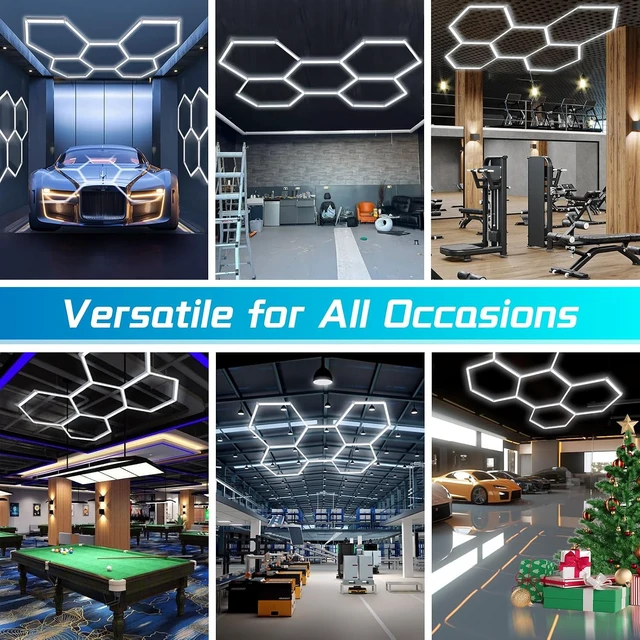 Alt view image 3 of 7 - Hexagon Garage Lights, 5-Grid LED Hexagon Lights, 192W 21000LM 7000K
