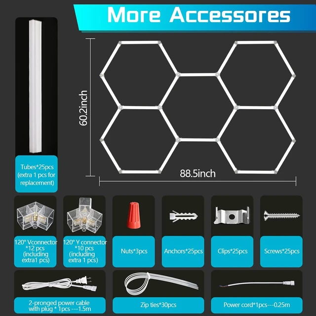 Alt view image 7 of 7 - Hexagon Garage Lights, 5-Grid LED Hexagon Lights, 192W 21000LM 7000K