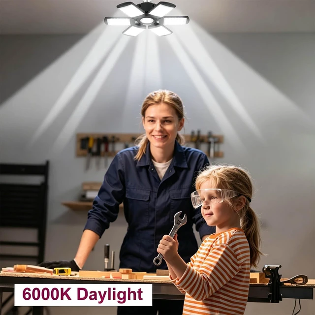 Alt view image 2 of 7 - LED Garage Lights Bulb 200W 15000LM 6500K Led Shop Light with 6 Plus 1 Deformable Panels Basement Barn Ceiling Lights for E26/E27 (6)