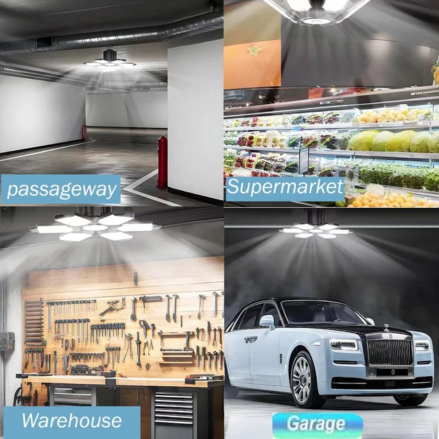 Alt view image 5 of 7 - LED Garage Lights Bulb 200W 15000LM 6500K Led Shop Light with 6 Plus 1 Deformable Panels Basement Barn Ceiling Lights for E26/E27 (6)