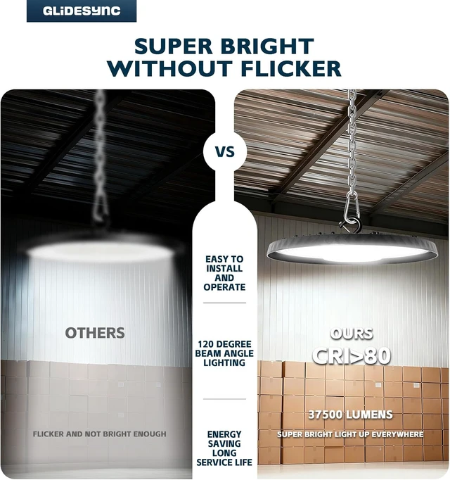 Alt view image 3 of 6 - UFO LED High Bay Lights 250W,37,500LM Super Bright 5000K IP65 Waterproof High Bay Led Lights & UFO Lights with US Plug for Garage/Warehouse/Gym/Workshop