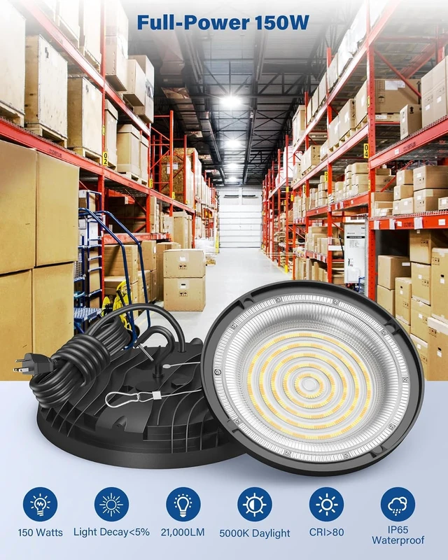 Alt view image 2 of 7 - 150W UFO LED High Bay Light, 21,000LM 5000K, 120VAC 10 Pack