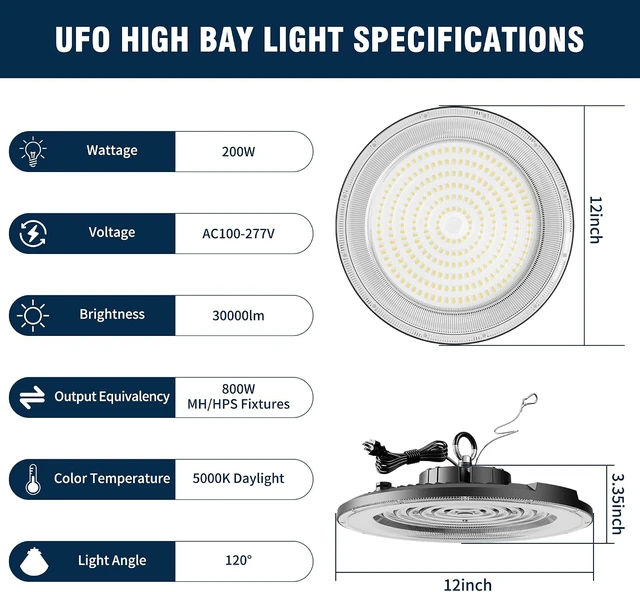 Alt view image 5 of 6 - 12 Pack UFO LED High Bay Light 200W, 30000LM 5000K AC100-277V