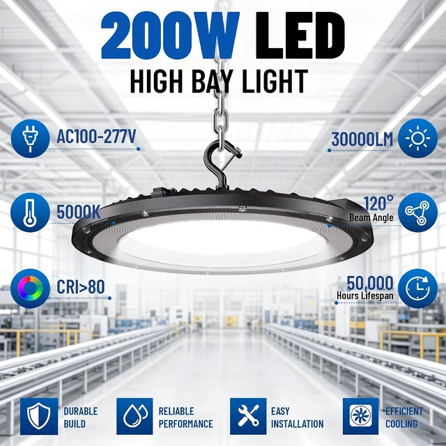 Alt view image 2 of 7 - UFO High Bay LED Shop Lights 200W 10 Pack 5000K with 5ft Plug