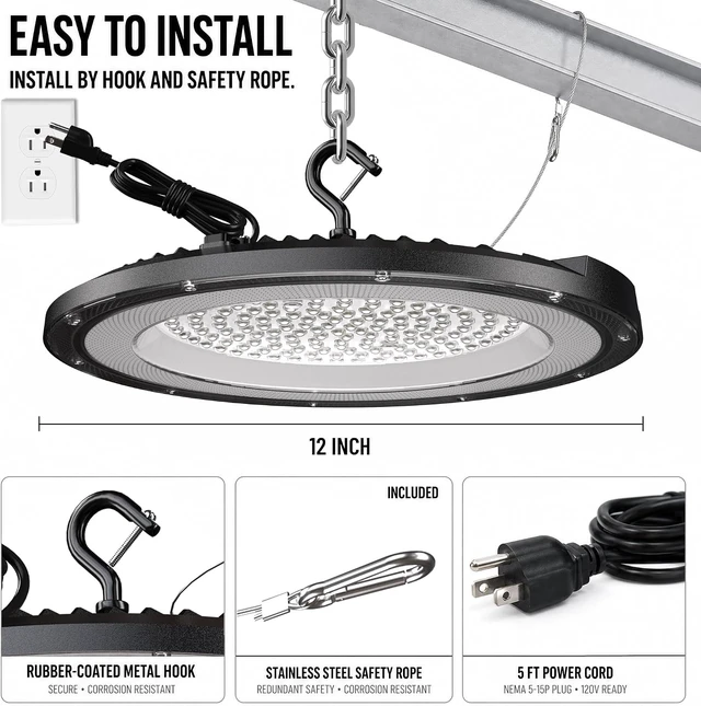 Alt view image 6 of 7 - UFO High Bay LED Shop Lights 200W 10 Pack 5000K with 5ft Plug