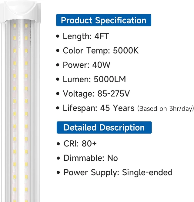 Alt view image 6 of 7 - SHINESTAR 4FT Led Shop Lights, 40W 5000LM 5000K LED Shop Light Super Bright 75% Energy-Saving Linkable T8 Light Tube Integrated Fixture for Workshop Garage Basement, 4 Pack