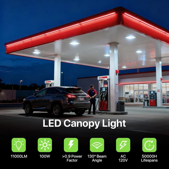 Alt view image 2 of 7 - Glitgate LED Canopy Light 100W/80W/60W 3CCT Selectable, 11000LM, 120V