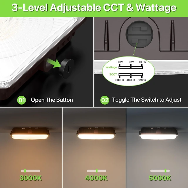 Alt view image 3 of 7 - Glitgate LED Canopy Light 100W/80W/60W 3CCT Selectable, 11000LM, 120V
