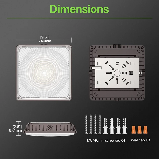 Alt view image 5 of 7 - Glitgate LED Canopy Light 100W/80W/60W 3CCT Selectable, 11000LM, 120V