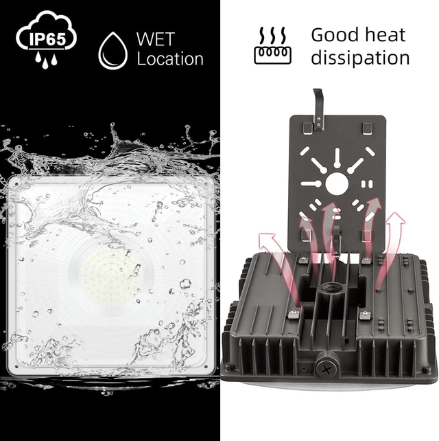 Alt view image 3 of 5 - LED Canopy Light Fixture,45W 5850lm HID/HPS Replacement, 9.5" x 9.5", 5700K, AC100-277V, IP65 Waterproof,Canopy Lights Outdoor for Gas Station,Warehouse, Shop (45W-2Pack)