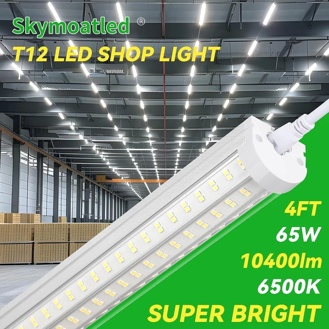 Alt view image 2 of 7 - Skymoatled T12 4FT LED Shop Lights Garage Lights,65W 6500K 10400LM White Light,Super Bright,Hanging/Surface Mount,Plug and Play,Linkable Commercial Bay Lighting for Warehouse Workshop Basement,6Pack