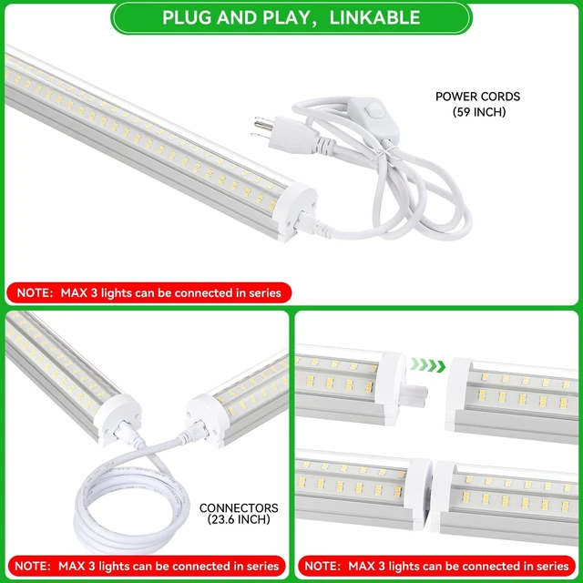 Alt view image 3 of 7 - Skymoatled T12 4FT LED Shop Lights Garage Lights,65W 6500K 10400LM White Light,Super Bright,Hanging/Surface Mount,Plug and Play,Linkable Commercial Bay Lighting for Warehouse Workshop Basement,6Pack