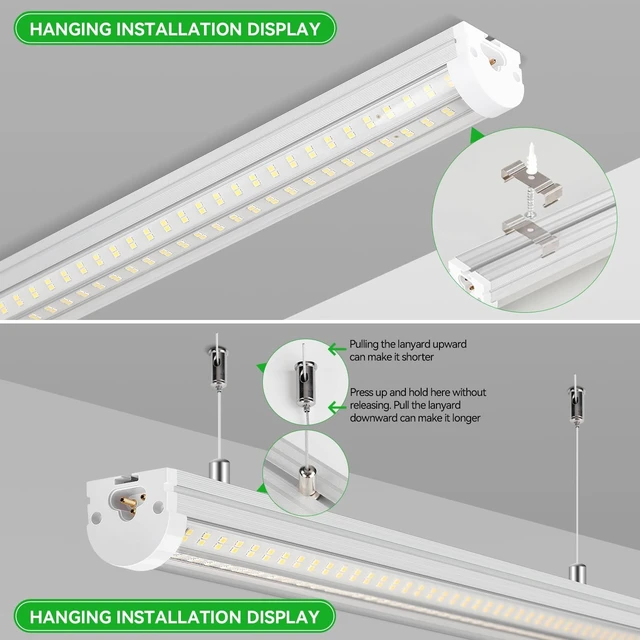 Alt view image 4 of 7 - Skymoatled T12 4FT LED Shop Lights Garage Lights,65W 6500K 10400LM White Light,Super Bright,Hanging/Surface Mount,Plug and Play,Linkable Commercial Bay Lighting for Warehouse Workshop Basement,6Pack