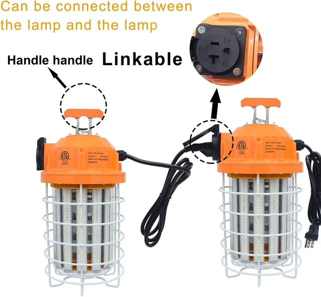 Alt view image 5 of 6 - NS 100W LED Temporary Work Light,15500 Lumen Daylight White 5000K, IP64 Dust & Waterproof,Stainless Steel Cover for High Bay Construction Jobsite Workshop