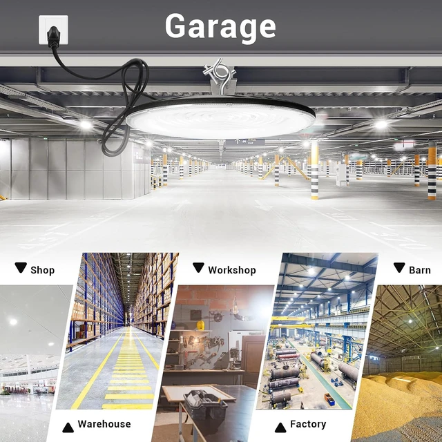 Alt view image 4 of 6 - XYCN 300W UFO Led High Bay Light,120VAC,5000K Daylight Commercial Bay Lighting,IP66 Waterproof,45050LM,1300W MH/HPS with Plug Area Light for Warehouse/Shop/Workshop/Barn/Gym/Factory