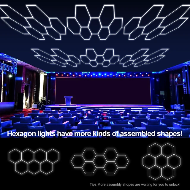 Alt view image 4 of 6 - Hexagon LED Garage Light: 33 Pack Updated Bigger Size, 30720LM 256W 6500K Super Bright Car Detailing Ceiling LED Shop Light for Warehouse Workshop Gym Basement Car Care Wash Room
