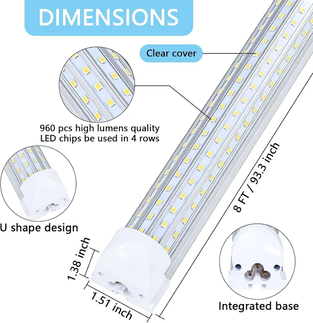 Alt view image 2 of 6 - (6-Pack), 8FT LED Shop Light, Super Bright 120W Shop Lights, 19800LM 5000K 8 Foot Led Lights, Linkable 96" Shop Lights Lighting for Garage with Plug, U Shape T8 8' Led Light Fixtures
