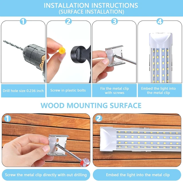 Alt view image 4 of 6 - (6-Pack), 8FT LED Shop Light, Super Bright 120W Shop Lights, 19800LM 5000K 8 Foot Led Lights, Linkable 96" Shop Lights Lighting for Garage with Plug, U Shape T8 8' Led Light Fixtures