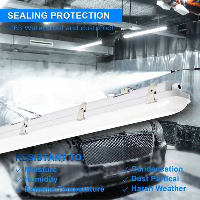 Alt view image 3 of 7 - 4FT LED Vapor Tight Light, 60W 7800 Lumens Vapor Proof Light Fixture(120W Eq.) 5000K Outdoor Shop Lights 0-10V Dimmable 100-277VAC, IP65 LED Lighting for Cold Storage Car Parking Warehouse-4PACK