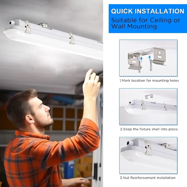 Alt view image 6 of 7 - 4FT LED Vapor Tight Light, 60W 7800lms(120W Eq.) Vapor Proof Light Fixture, 5000K Waterproof Shop Light for Car Wash, Carport, Walk in Freezer, Parking Garage, ETL List 4-Pack