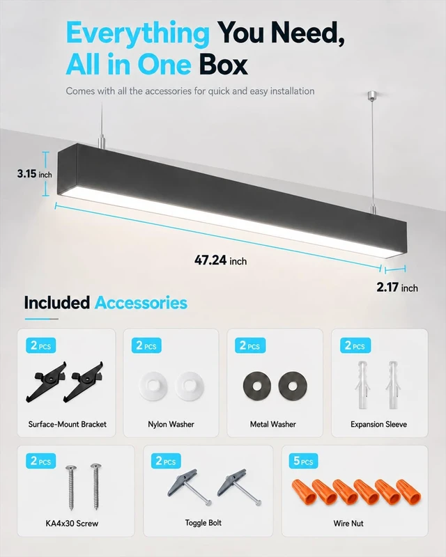 Alt view image 7 of 7 - HYPERLITE 4ft Linkable LED Linear Light: 30/40/50W Dimmable Shop Fixture, 3000/4000/5000K Selectable, 125lm/W, 120-277V, 0-10V Dimming, 48" ETL Listed Commercial LED Light for Garage, Office, 4P
