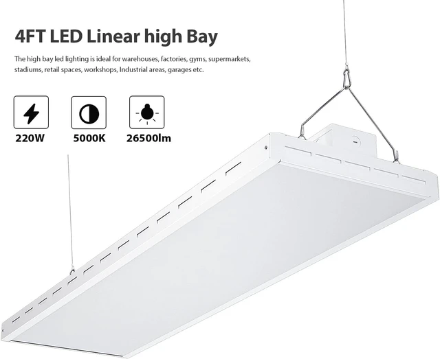 Alt view image 2 of 7 - ANTLUX 4FT LED Linear High Bay Shop Light Fixture, 220W (800W Equiv.), 26500lm, 5000K, Hanging Warehouse Lights, Industrial Indoor Area Workshop Garage High Bay LED Lighting