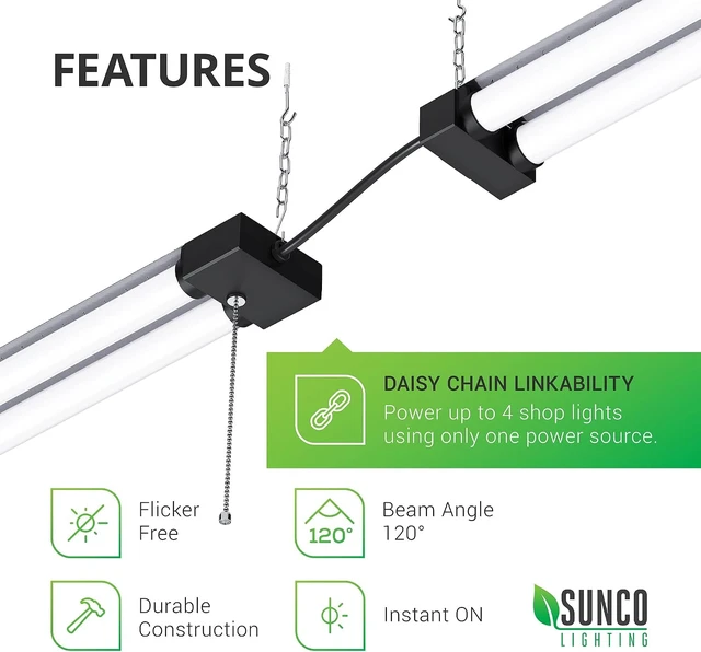 Alt view image 7 of 7 - Sunco 16 Pack LED Shop Lights 4FT, 40W=260W, Industrial Bright, Linkable