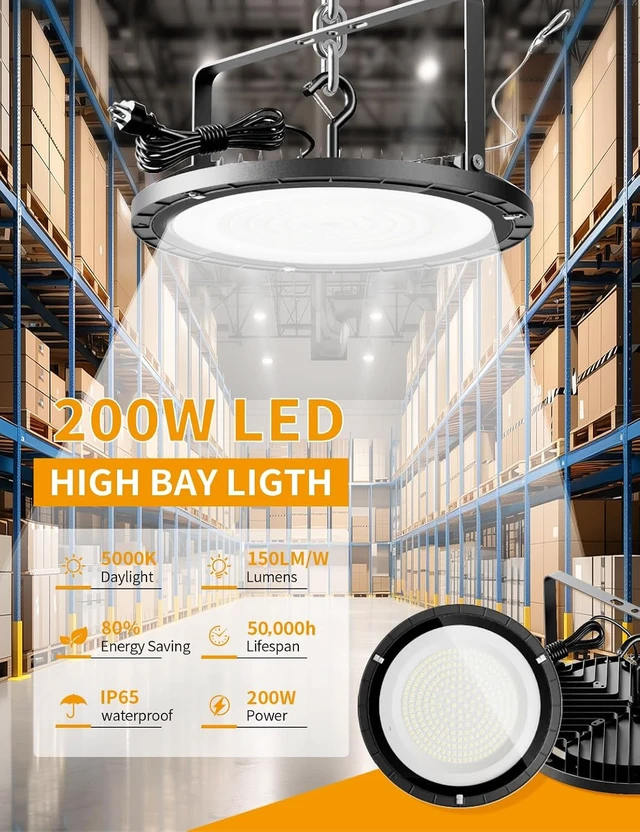 Alt view image 2 of 7 - THELUX High Bay Led Shop Lights 200W Super Bright 30000LM 5000K 2PACK