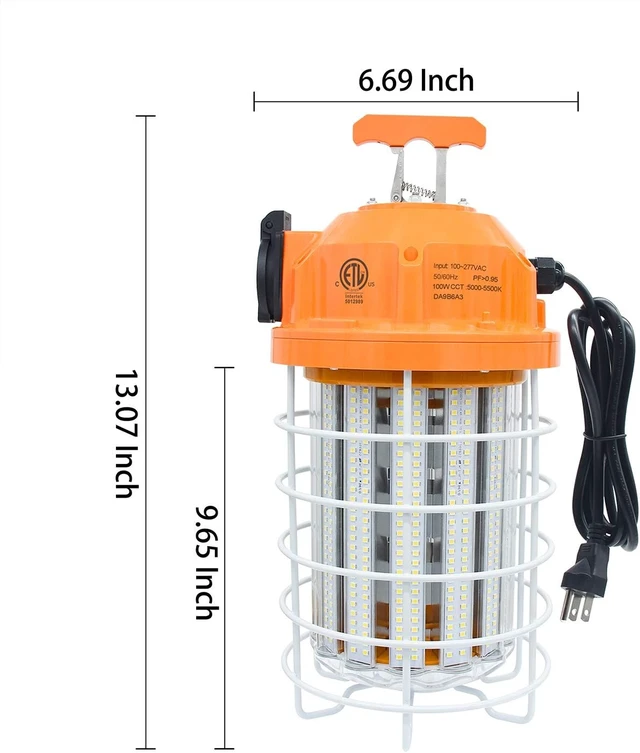 Alt view image 4 of 6 - NS 100W LED Temporary Work Light,15500 Lumen Daylight White 5000K, IP64 Dust & Waterproof,Stainless Steel Cover for High Bay Construction Jobsite Workshop