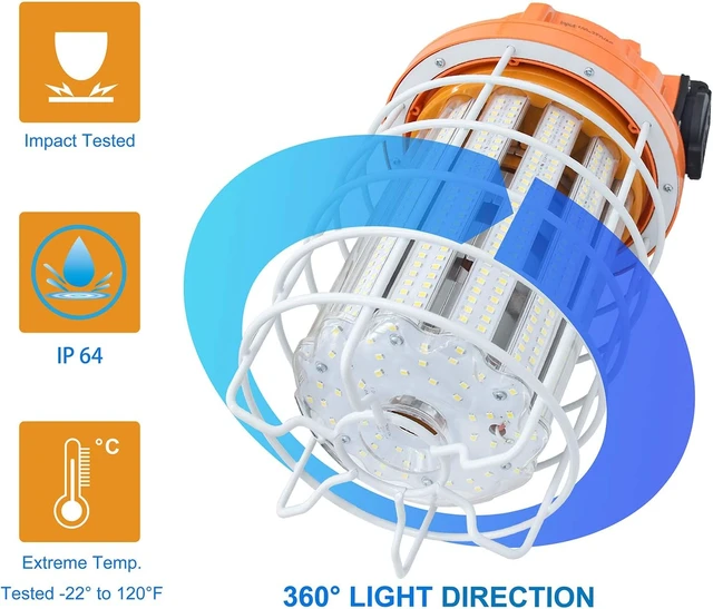 Alt view image 2 of 6 - NS 100W LED Temporary Work Light,15500 Lumen Daylight White 5000K, IP64 Dust & Waterproof,Stainless Steel Cover for High Bay Construction Jobsite Workshop