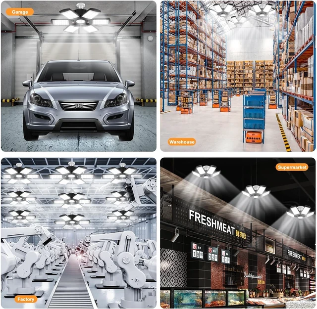 Alt view image 4 of 7 - LED Garage Lights Bulb 200W 15000LM 6500K Led Shop Light with 6 Plus 1 Deformable Panels Basement Barn Ceiling Lights for E26/E27
