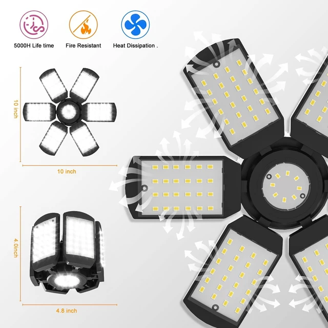 Alt view image 5 of 7 - LED Garage Lights Bulb 200W 15000LM 6500K Led Shop Light with 6 Plus 1 Deformable Panels Basement Barn Ceiling Lights for E26/E27