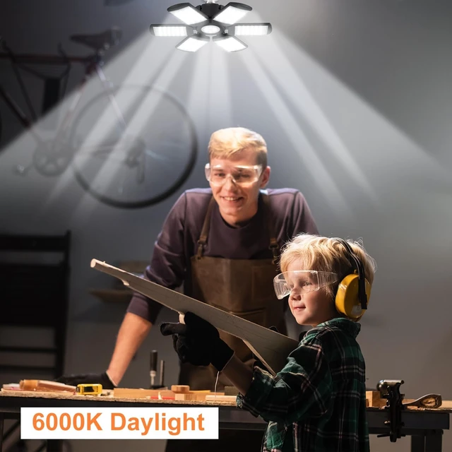 Alt view image 7 of 7 - LED Garage Lights Bulb 200W 15000LM 6500K Led Shop Light with 6 Plus 1 Deformable Panels Basement Barn Ceiling Lights for E26/E27