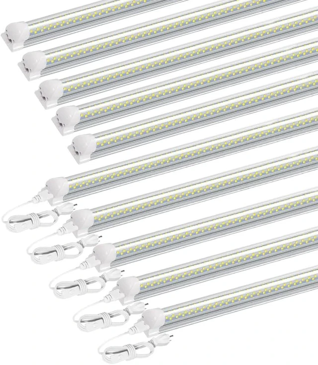 Alt view image 4 of 4 - SZSKYING 10 Pack 8FT LED Shop Light, 120W 12000LM 6500K Daylight White, T8 Integrated Tube V-Shape, 96 Four Rows High Output, Linkable 8 Foot LED Light Fixture, Garage Lighting Plug in Non-Dimmable