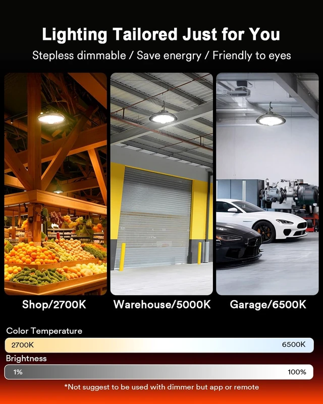 Alt view image 2 of 7 - Lumary Smart UFO Led High Bay Light, 2700K-6500K Dimmable Shop Light, 150W