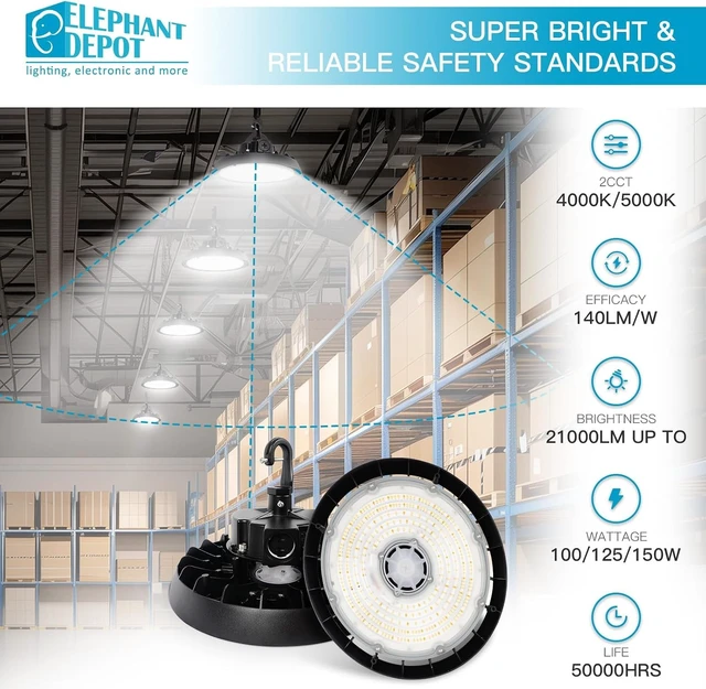 Alt view image 2 of 7 - UFO Led High Bay Light with Motion Sensor, 100/120/150W, 14000/17500/21000LM, 2CCT 4000K/5000K, 0-10V Dimmable High Bay Led Shop Lights for Gym Factory Warehouse, Hook(1, 150, Watts)