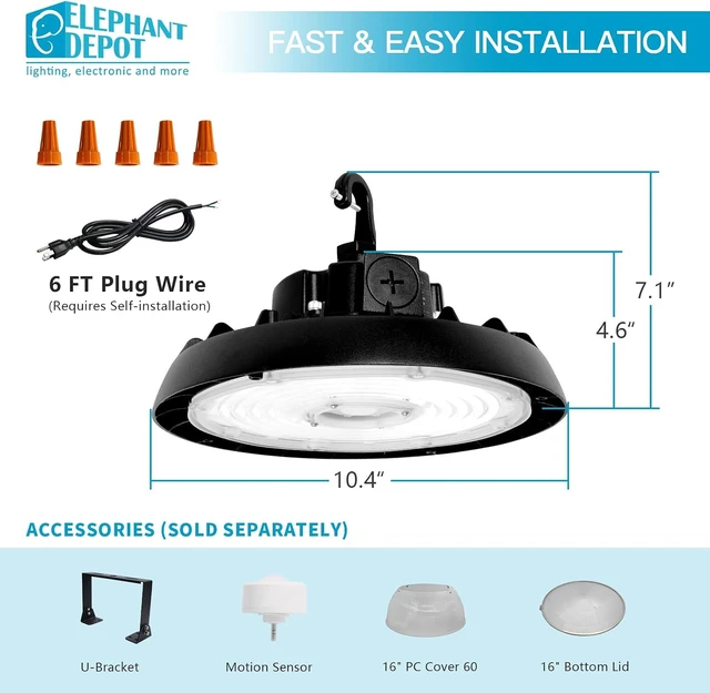 Alt view image 4 of 7 - UFO Led High Bay Light with Motion Sensor, 100/120/150W, 14000/17500/21000LM, 2CCT 4000K/5000K, 0-10V Dimmable High Bay Led Shop Lights for Gym Factory Warehouse, Hook(1, 150, Watts)