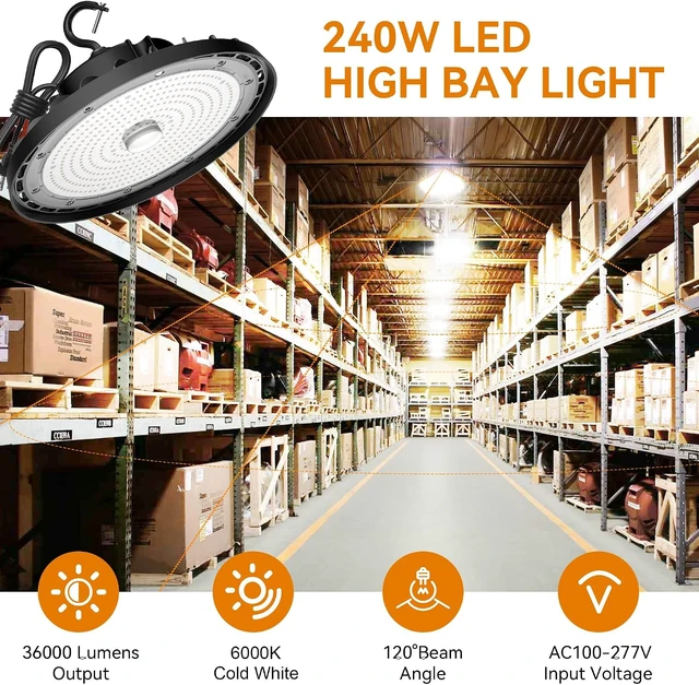 Alt view image 3 of 7 - UFO LED High Bay Light 240W, 36,000lm 6000K AC 110-227V, 2PCS