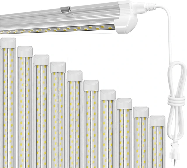 Main image of 4FT LED Shop Light, 50W 7500LM 6000K Daylight, V-Shape Linkable Shop Lights with Plug, T8 Integrated 4 Foot Tube Light Fixture, Clear Cover High Output for Garage Workshop Warehouse Basement, 10-Pack
