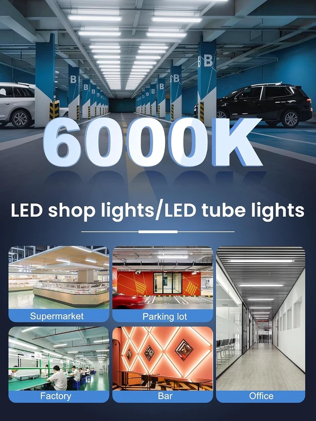 Alt view image 5 of 7 - 4FT LED Shop Light, 50W 7500LM 6000K Daylight, V-Shape Linkable Shop Lights with Plug, T8 Integrated 4 Foot Tube Light Fixture, Clear Cover High Output for Garage Workshop Warehouse Basement, 10-Pack